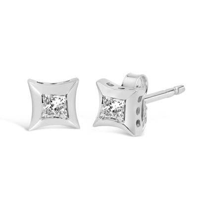 Pendientes de oro blanco de 10 qt con diamantes de talla princesa de 1/5 qt engastados invisibles (color H-I, claridad SI2-I1)