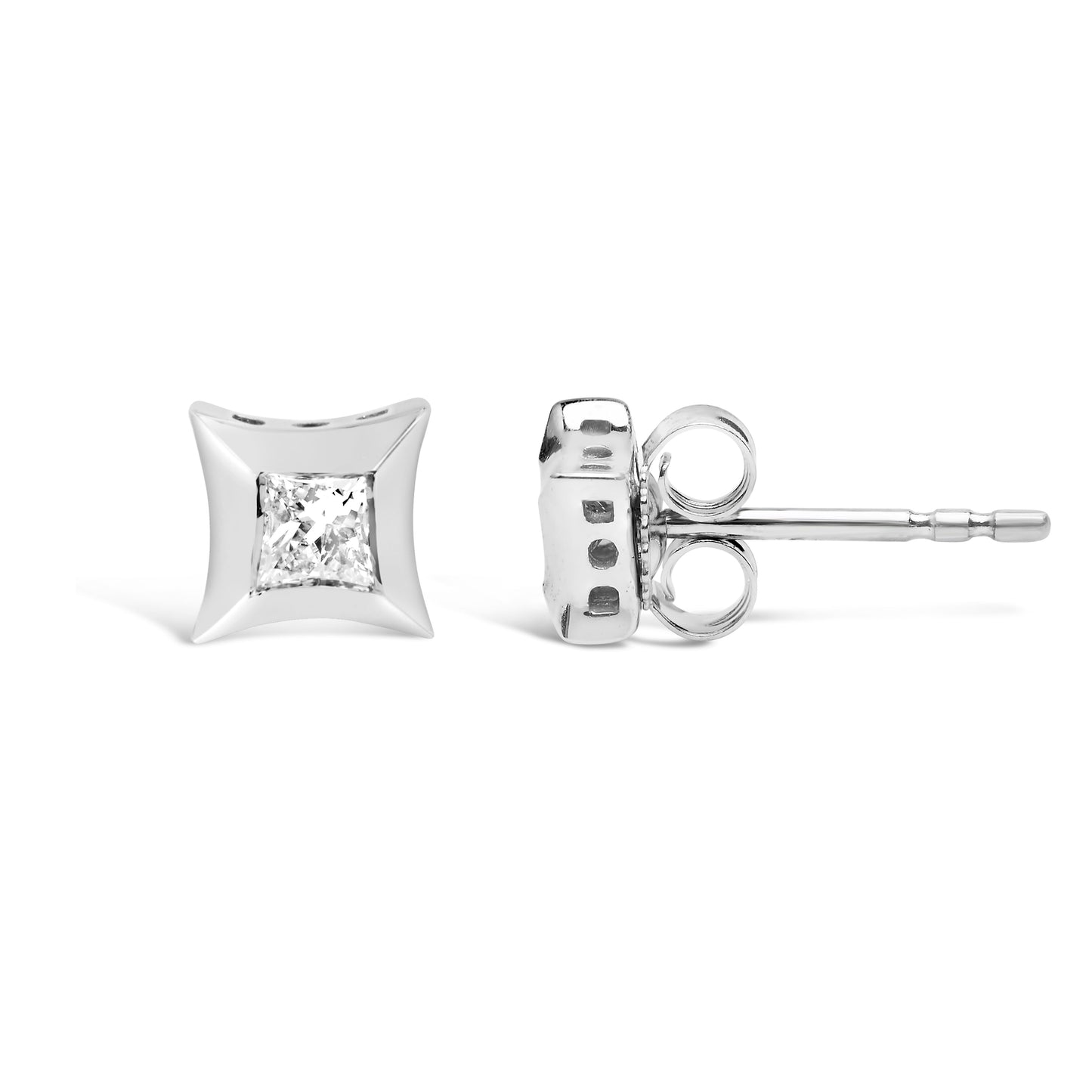 Pendientes de oro blanco de 10 qt con diamantes de talla princesa de 1/5 qt engastados invisibles (color H-I, claridad SI2-I1)