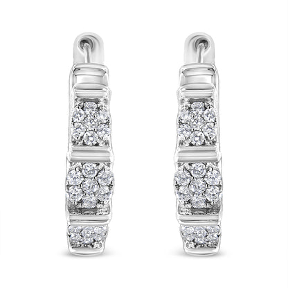 .925 Sterling Silver 1/2 Cttw Lab Grown Round Diamond Floral Cluster Hoop Earrings (F-G Color, SI1-SI2 Clarity)