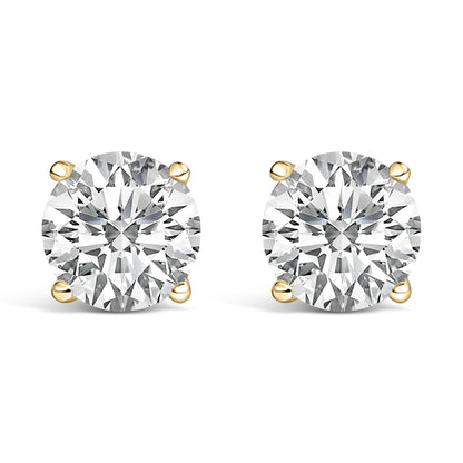 Pendientes de botón solitario de oro blanco de 14 quilates con diamantes redondos cultivados en laboratorio de 4,0 quilates con cierre de rosca