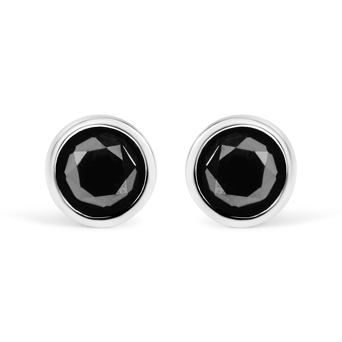 Pendientes de Plata Fina .925 con Diamantes Negros de 4.00 Qts. Talla Brillante Redonda, Engastados en Bisel, con Cierre de Rosca (Color Fantasía Mejorado, Claridad I2-I3)