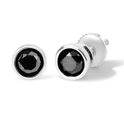 Pendientes de oro blanco de 14 quilates con diamantes negros de talla brillante redonda de 1/2 quilate engastados en bisel con parte posterior de rosca (realce de color elegante, claridad I2-I3)