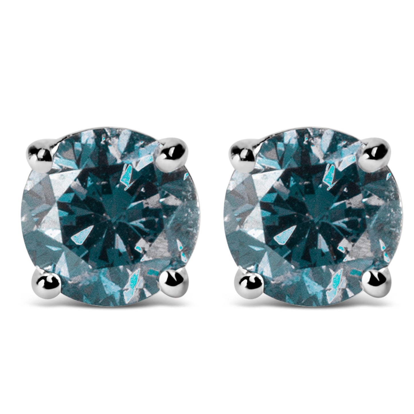 Pendientes de tuerca solitarios clásicos de oro blanco de 14 quilates con diamantes azules cultivados en laboratorio de talla brillante redonda de 1/2 quilate (Color azul, Claridad VVS2-VS1)