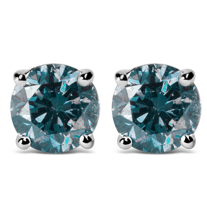 Pendientes de tuerca solitarios clásicos de oro blanco de 14 quilates con diamantes azules cultivados en laboratorio de talla brillante redonda de 1/2 quilate (Color azul, Claridad VVS2-VS1)