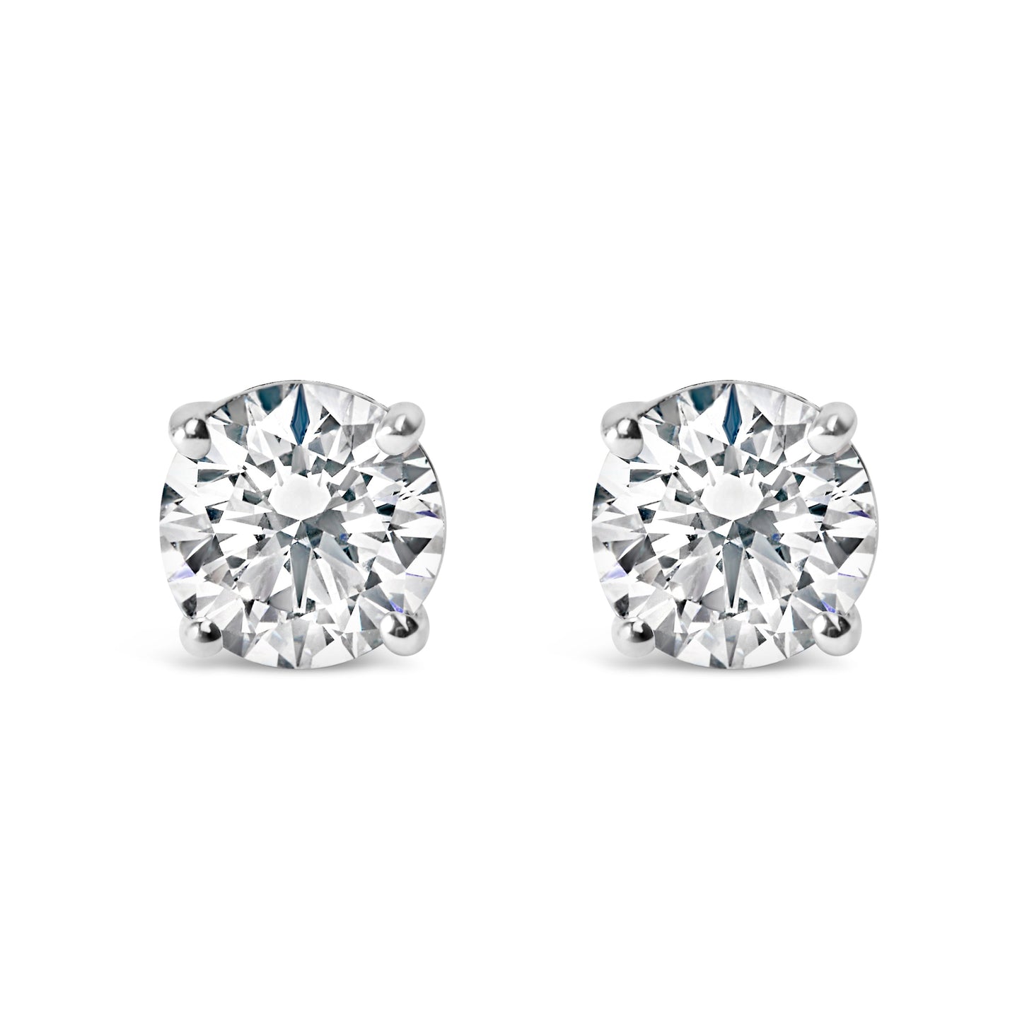 Pendientes solitario clásicos de oro blanco de 14 quilates con diamantes blancos cultivados en laboratorio de talla brillante redonda de 1,0 quilates (color F-G, claridad VS1-VS2)