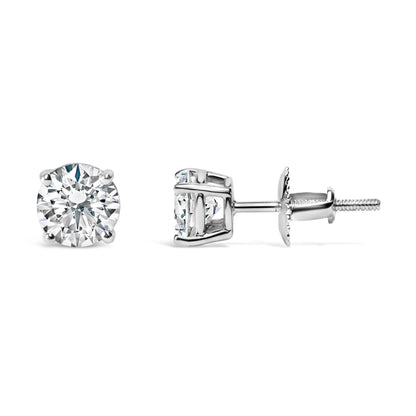Pendientes solitario clásicos de oro blanco de 14 quilates con diamantes blancos cultivados en laboratorio de talla brillante redonda de 1,0 quilates (color F-G, claridad VS1-VS2)