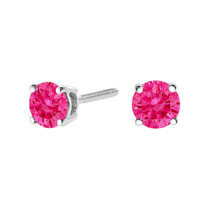 Pendientes solitario clásicos de 4 puntas de oro blanco de 14 quilates con diamantes rosados de laboratorio redondos de talla brillante de 1,0 quilates (color rosa, claridad VVS2-VS1)