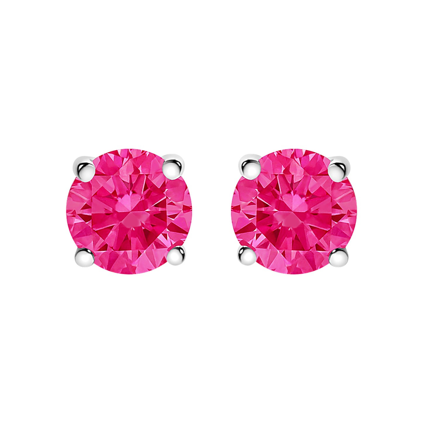 Pendientes solitario clásicos de 4 puntas de oro blanco de 14 quilates con diamantes rosados de laboratorio redondos de talla brillante de 1,0 quilates (color rosa, claridad VVS2-VS1)