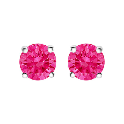 Pendientes solitario clásicos de 4 puntas de oro blanco de 14 quilates con diamantes rosados de laboratorio redondos de talla brillante de 1,0 quilates (color rosa, claridad VVS2-VS1)