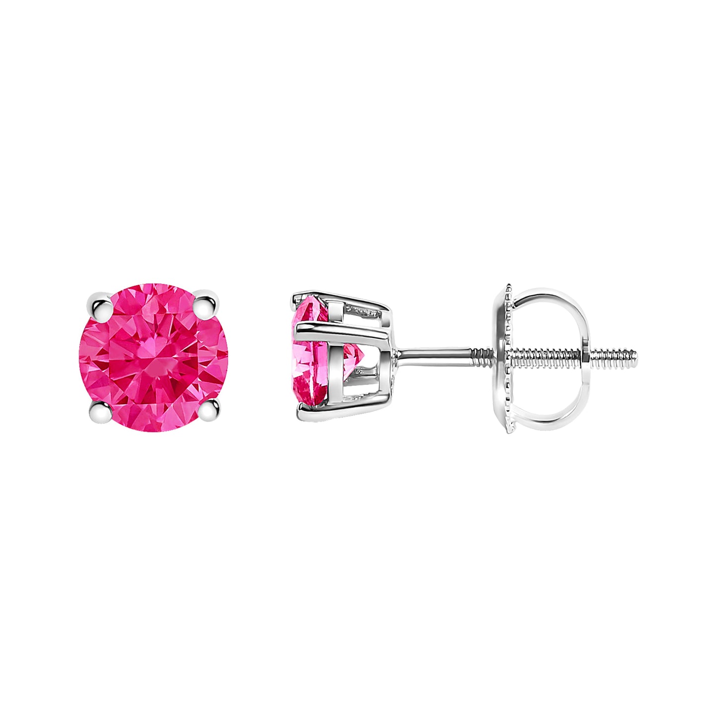 Pendientes solitario clásicos de 4 puntas de oro blanco de 14 quilates con diamantes rosados de laboratorio redondos de talla brillante de 1,0 quilates (color rosa, claridad VVS2-VS1)