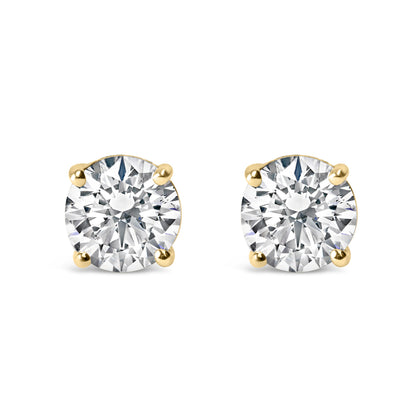 Pendientes solitario clásicos de oro blanco de 14 quilates con diamantes blancos cultivados en laboratorio de talla brillante redonda de 1,0 quilates (color F-G, claridad VS1-VS2)