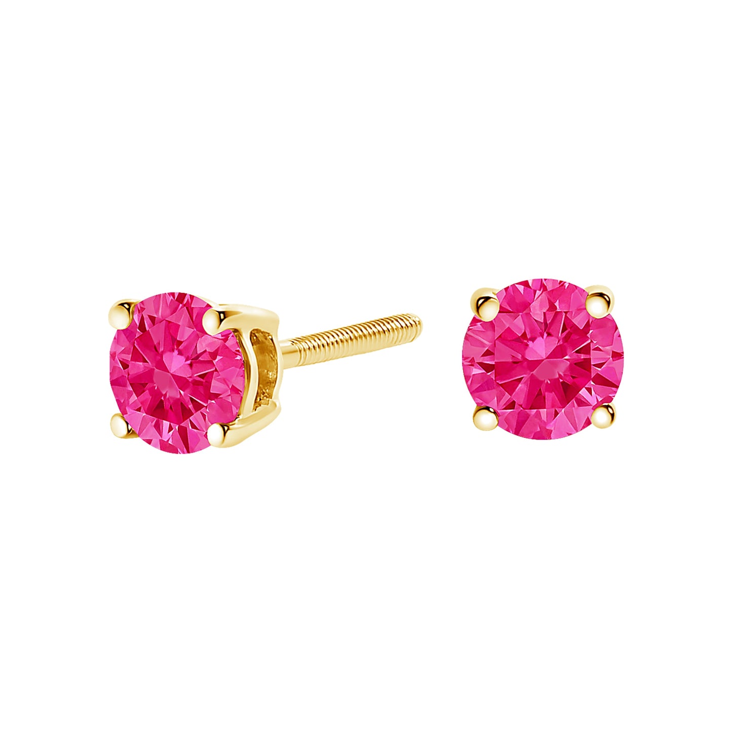 Pendientes solitario clásicos de 4 puntas de oro amarillo de 14 quilates con diamantes rosados cultivados en laboratorio de corte brillante redondo de 1,00 quilates en total (color rosa, claridad VVS2-VS1)