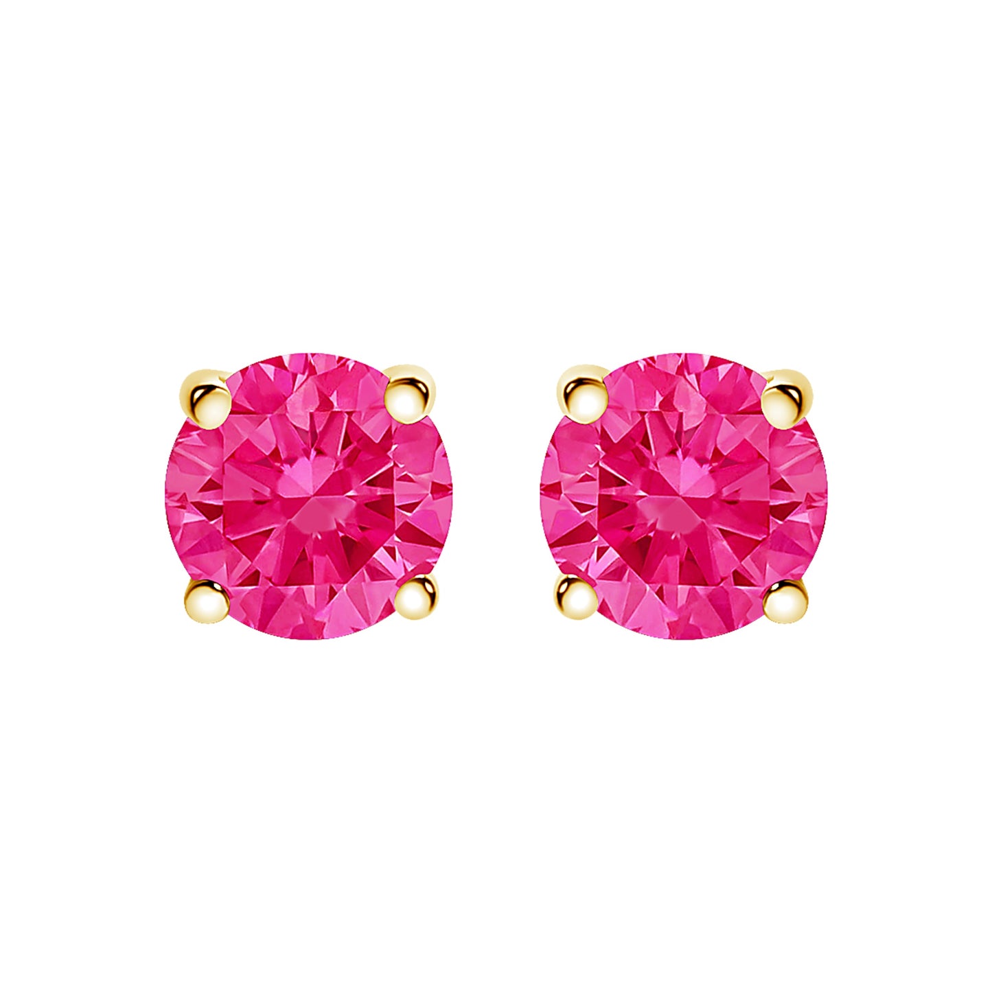 Pendientes solitario clásicos de 4 puntas de oro amarillo de 14 quilates con diamantes rosados cultivados en laboratorio de corte brillante redondo de 1,00 quilates en total (color rosa, claridad VVS2-VS1)