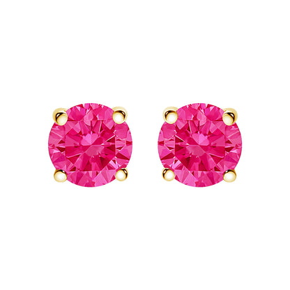 Pendientes solitario clásicos de 4 puntas de oro amarillo de 14 quilates con diamantes rosados cultivados en laboratorio de corte brillante redondo de 1,00 quilates en total (color rosa, claridad VVS2-VS1)