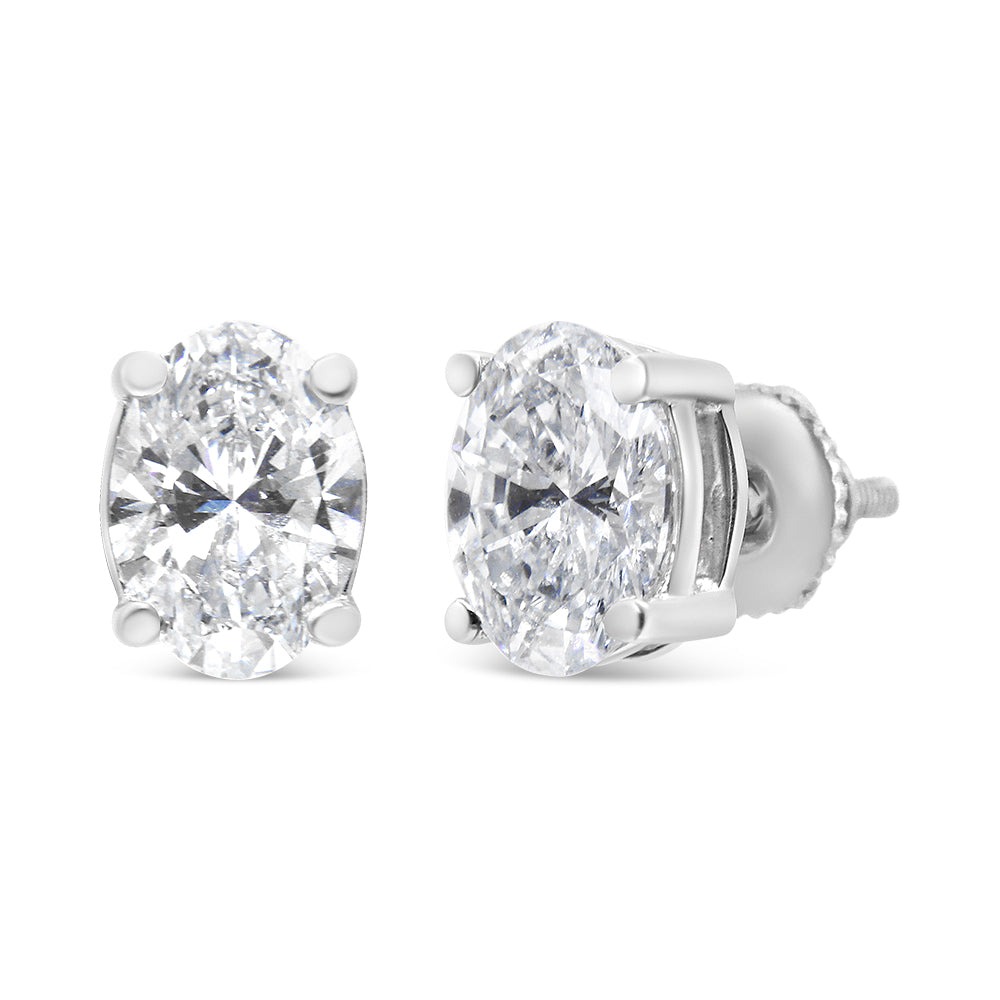 Pendientes de botón solitario ovalados de 1,00 Cttw de diamante cultivado en laboratorio de oro blanco de 14K (color F-G, claridad VS2-SI1)