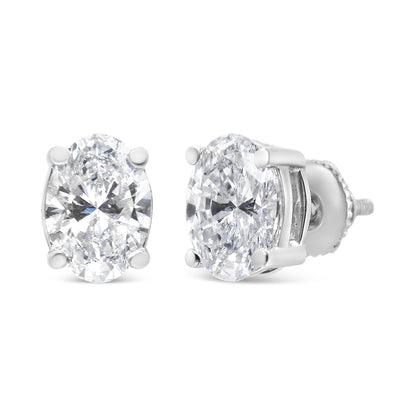 Pendientes de botón solitario ovalados de 1,00 Cttw de diamante cultivado en laboratorio de oro blanco de 14K (color F-G, claridad VS2-SI1)