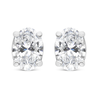 Pendientes de botón solitario ovalados de 1,00 Cttw de diamante cultivado en laboratorio de oro blanco de 14K (color F-G, claridad VS2-SI1)