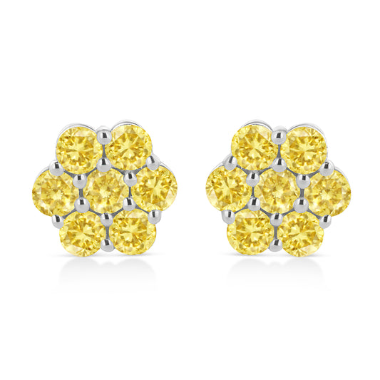 Pendientes de plata de ley 925 con diseño floral y diamantes amarillos tratados de 1/4 TCW (color amarillo, claridad I1-I2)