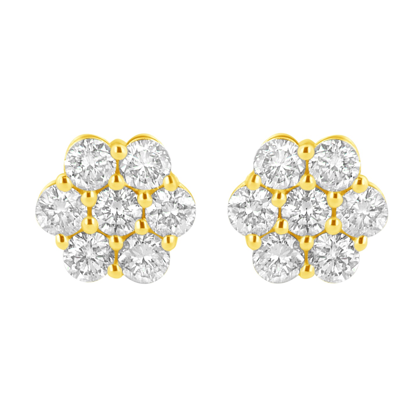 Pendientes de flor de diamante de oro amarillo de 14 K y 1,0 quilates (color J-K, claridad I1-I2)