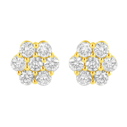 Pendientes de flor de diamante de oro amarillo de 14 K y 1,0 quilates (color J-K, claridad I1-I2)