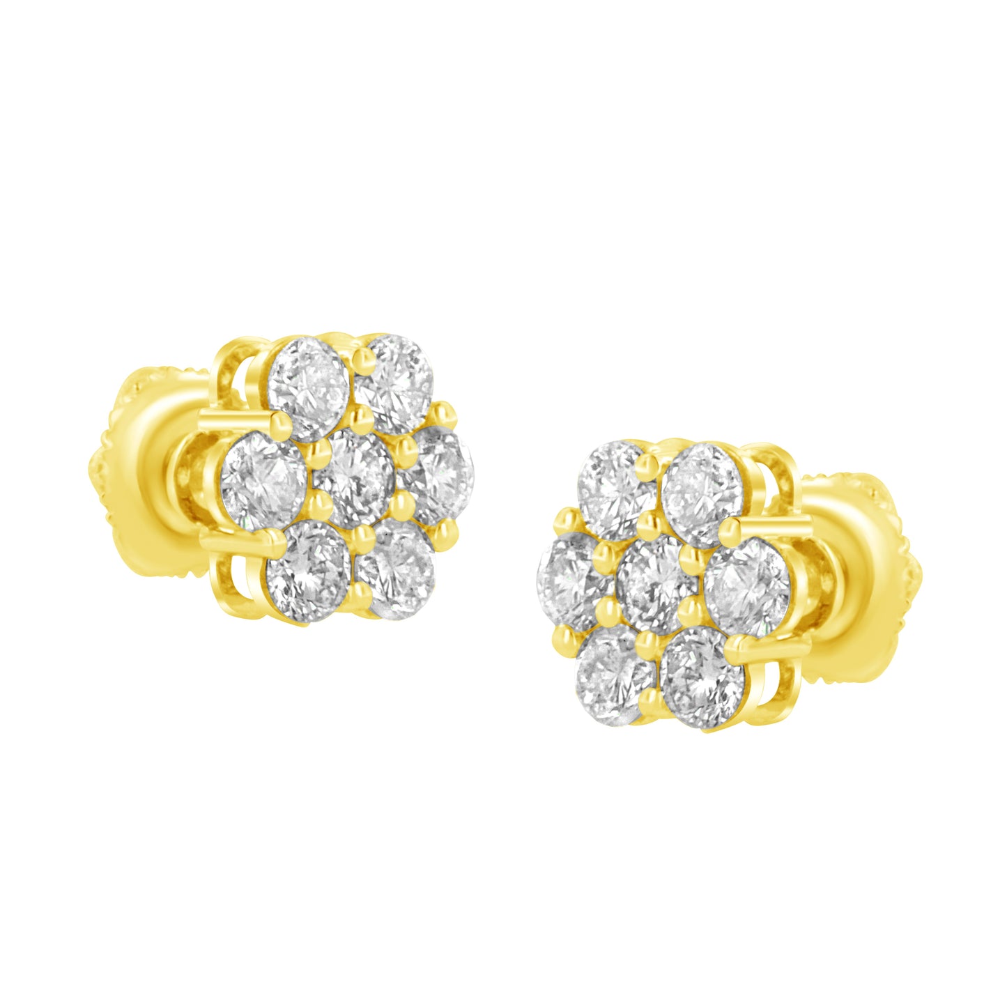 Pendientes de flor de diamante de oro amarillo de 14 K y 1,0 quilates (color J-K, claridad I1-I2)