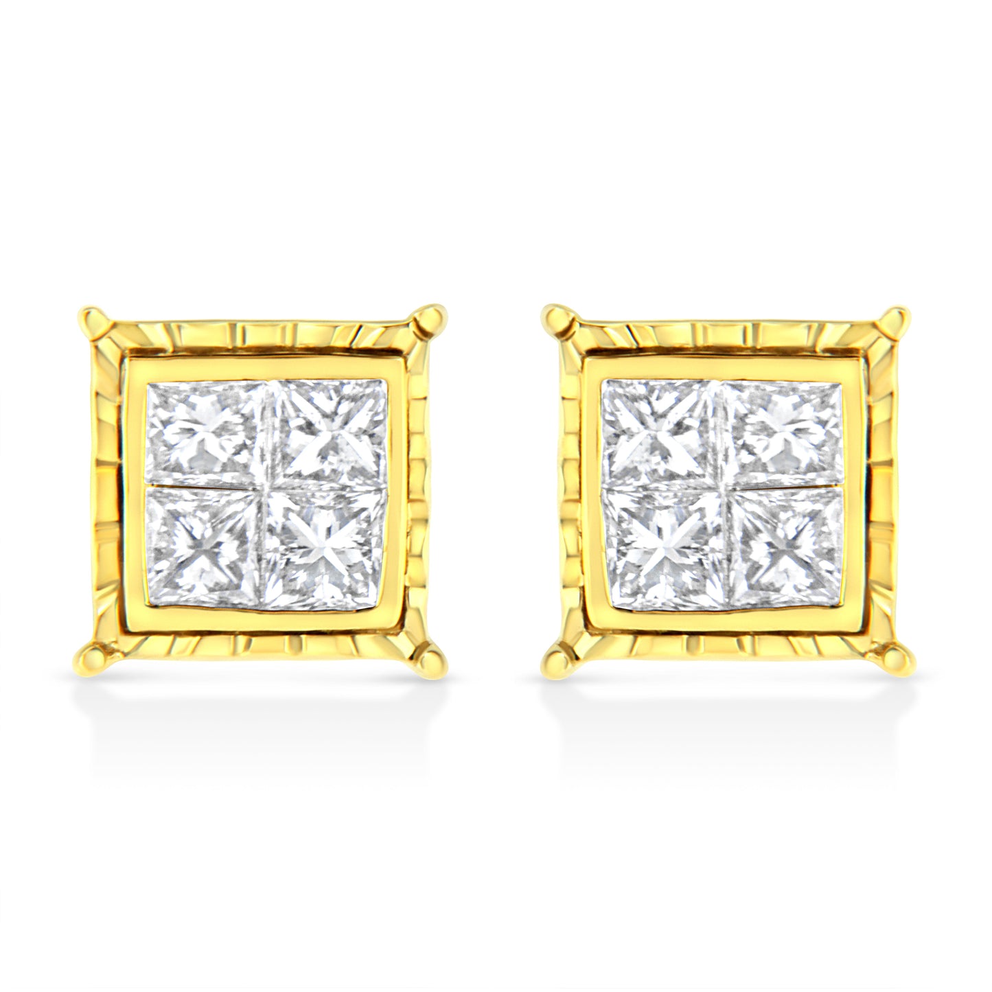 Pendientes de oro amarillo de 14 quilates, con 1.0 quilates de diamantes engastados invisibles corte princesa (8 piedras) (Color I-J, Claridad SI1-SI2)
