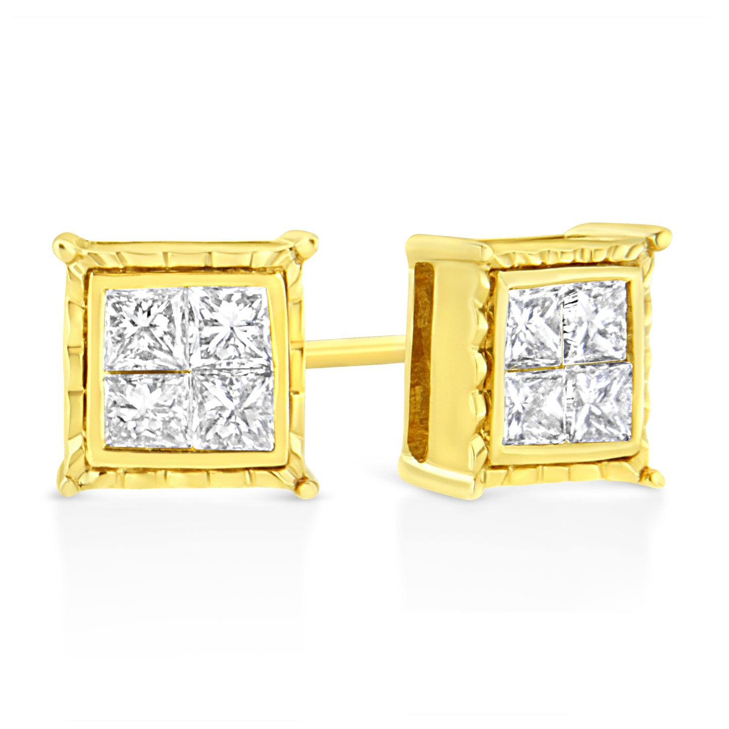 Pendientes de oro amarillo de 14 quilates, con 1.0 quilates de diamantes engastados invisibles corte princesa (8 piedras) (Color I-J, Claridad SI1-SI2)