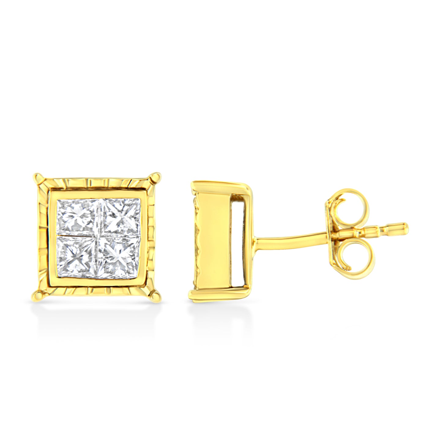 Pendientes de oro amarillo de 14 quilates, con 1.0 quilates de diamantes engastados invisibles corte princesa (8 piedras) (Color I-J, Claridad SI1-SI2)