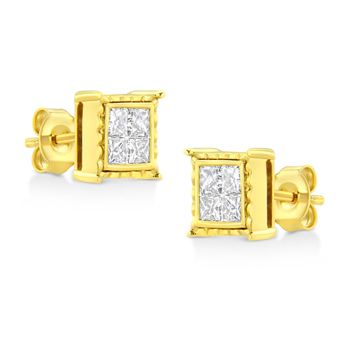 Pendientes de oro amarillo de 14 quilates, con 1.0 quilates de diamantes engastados invisibles corte princesa (8 piedras) (Color I-J, Claridad SI1-SI2)