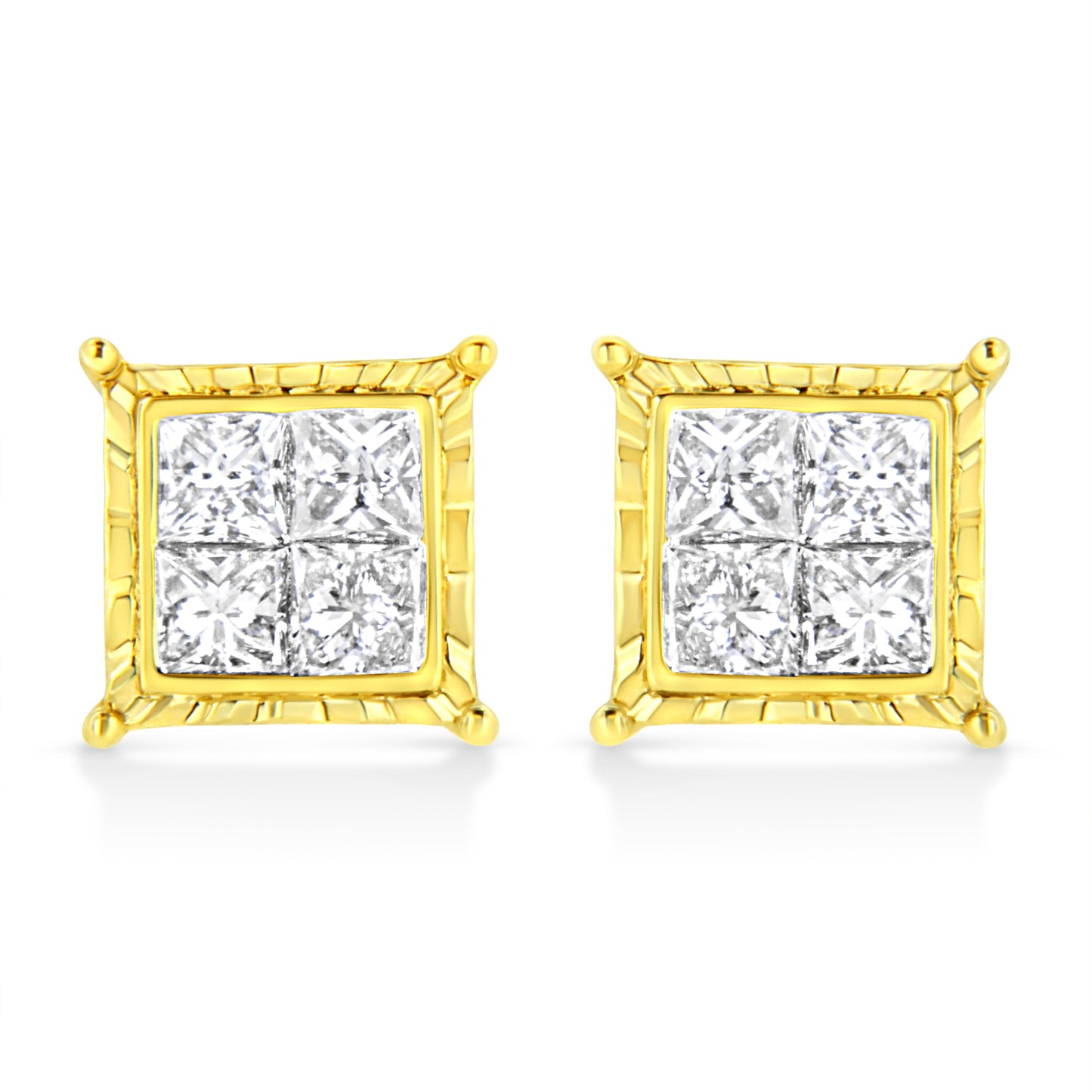 Pendientes de oro amarillo de 14 quilates, con 1.0 quilates de diamantes engastados invisibles corte princesa (8 piedras) (Color I-J, Claridad SI1-SI2)
