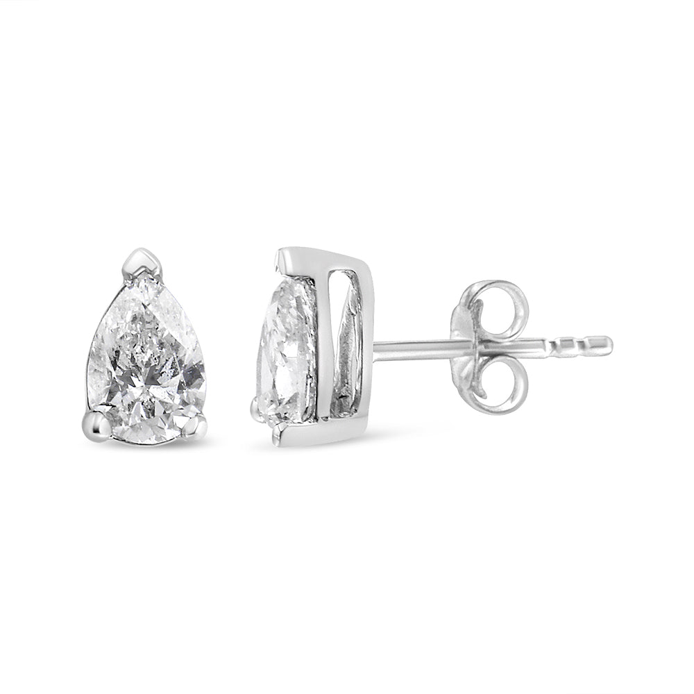 Pendientes de botón solitarios con diamantes cultivados en laboratorio en forma de pera de 1/2 quilate en oro blanco de 14K (color F-G, claridad VS2-SI1)