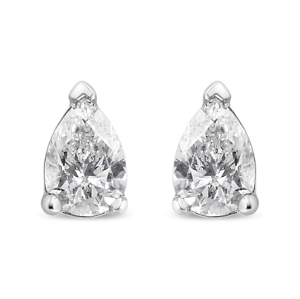 Pendientes de botón solitarios con diamantes cultivados en laboratorio en forma de pera de 1/2 quilate en oro blanco de 14K (color F-G, claridad VS2-SI1)