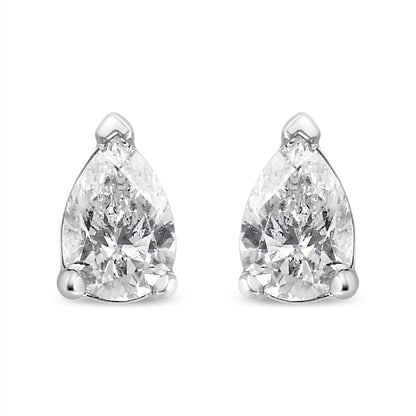 Pendientes de botón solitarios con diamantes cultivados en laboratorio en forma de pera de 1/2 quilate en oro blanco de 14K (color F-G, claridad VS2-SI1)