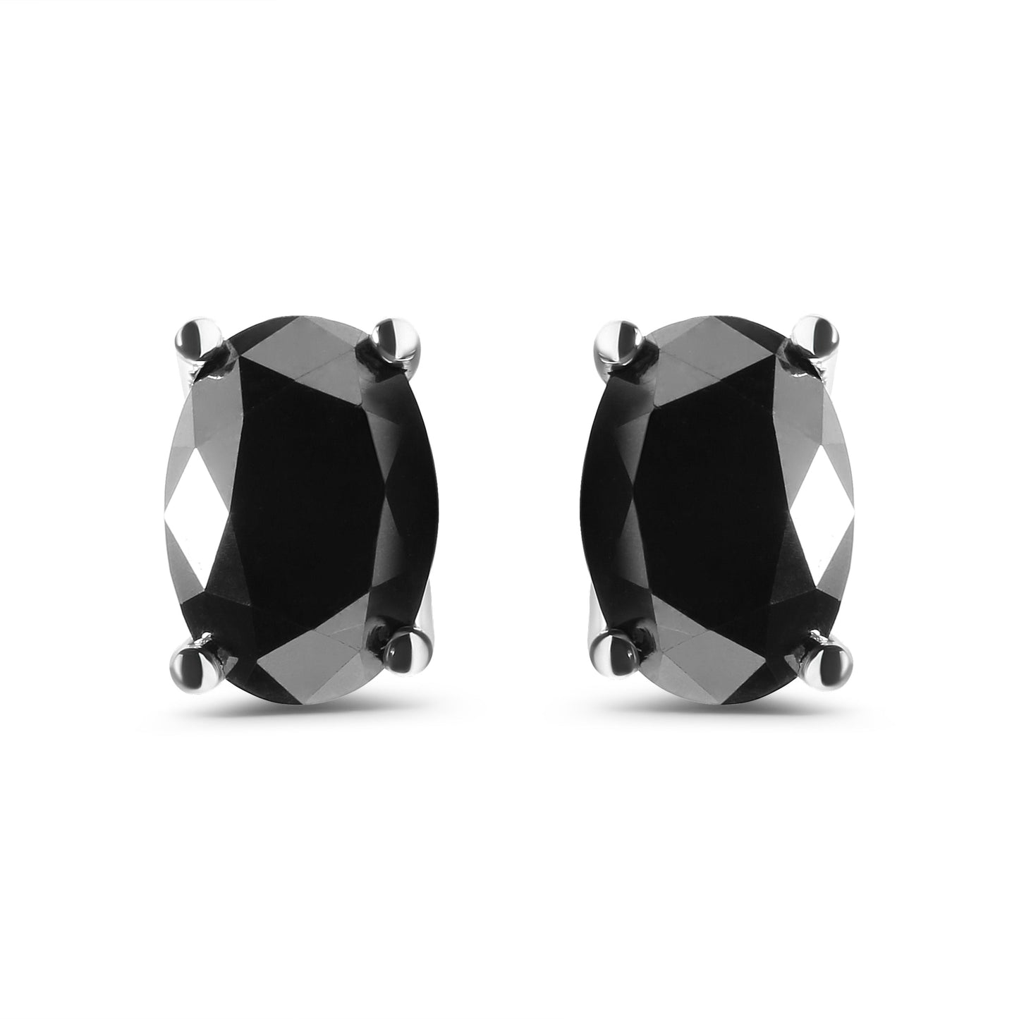 Pendientes de oro blanco de 14K de 3,00 quilates con solitario de diamante negro de corte ovalado (Color negro, Claridad I2-I3)