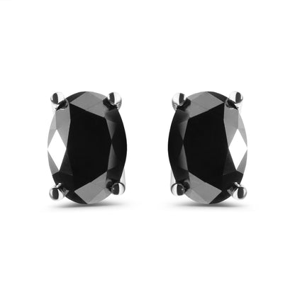 Pendientes de oro blanco de 14K de 3,00 quilates con solitario de diamante negro de corte ovalado (Color negro, Claridad I2-I3)