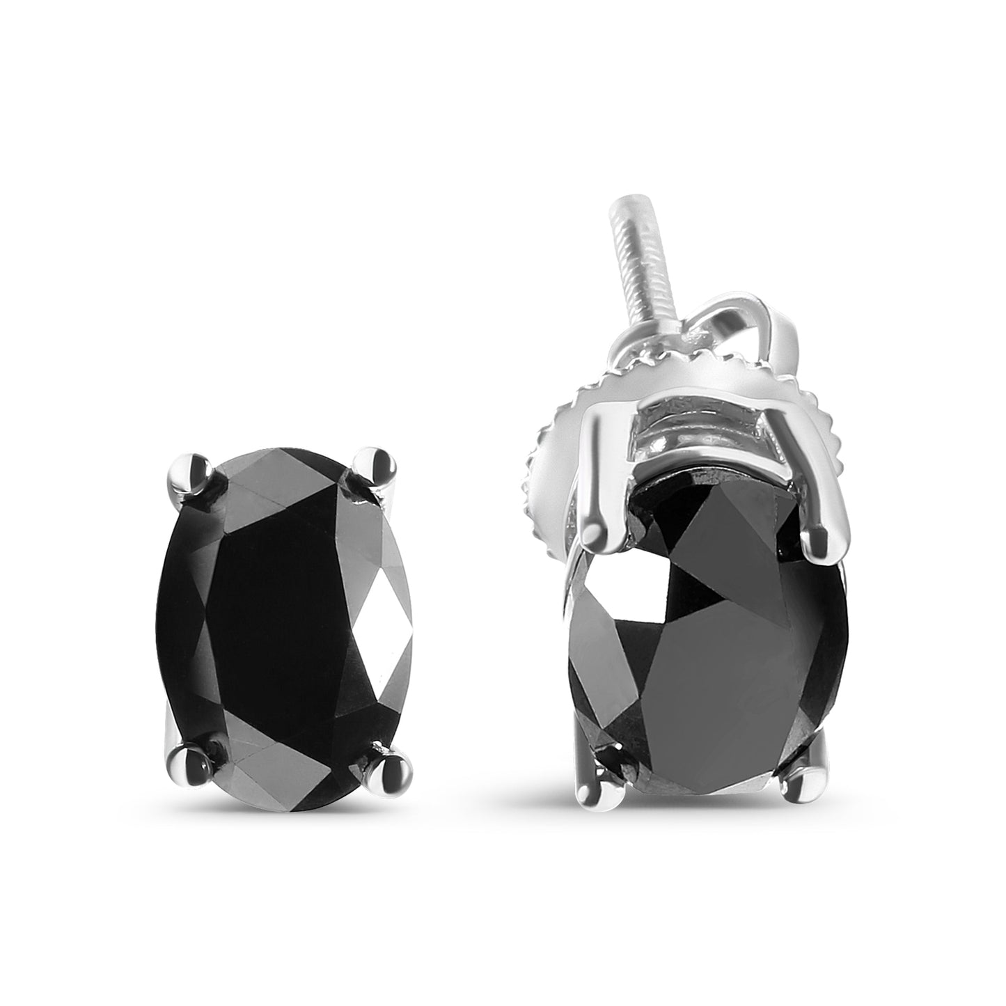 Pendientes de oro blanco de 14K de 3,00 quilates con solitario de diamante negro de corte ovalado (Color negro, Claridad I2-I3)