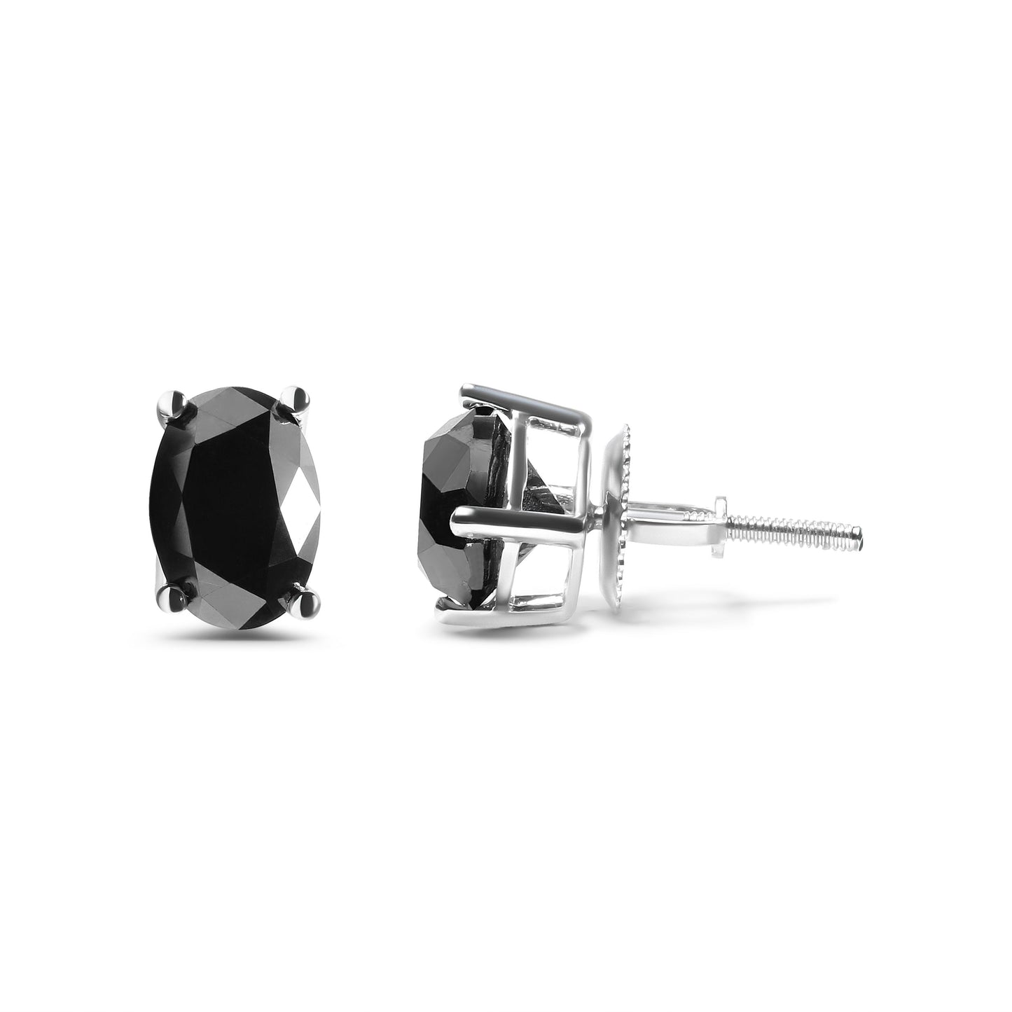 Pendientes de oro blanco de 14K de 3,00 quilates con solitario de diamante negro de corte ovalado (Color negro, Claridad I2-I3)