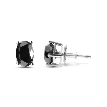 Pendientes de oro blanco de 14K de 3,00 quilates con solitario de diamante negro de corte ovalado (Color negro, Claridad I2-I3)