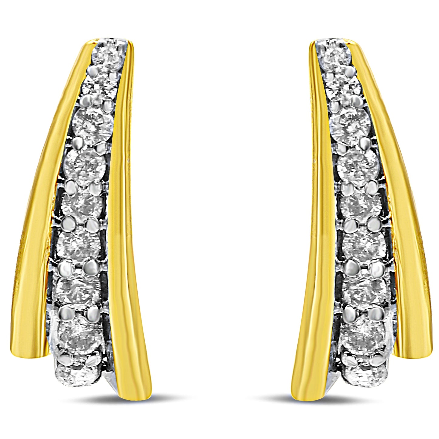 Pendientes Huggie Graduados con Diamantes Redondos de 0,50 ct en Plata Fina .925 Chapados en Oro Amarillo de 10K (Color I-J, Claridad I2-I3)