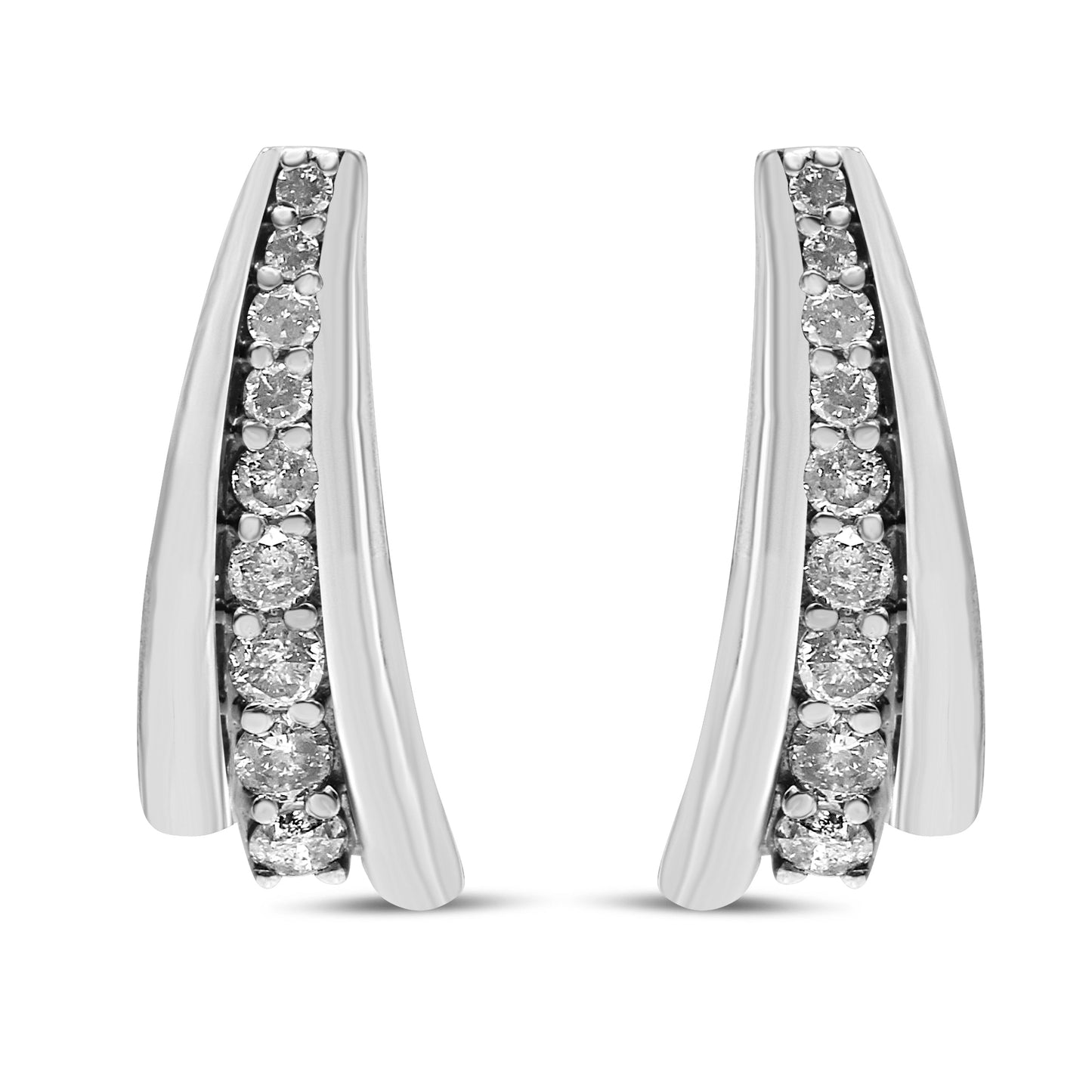 Pendientes de aro (Huggie) de plata de ley .925 con diamantes redondos de 1 quilate (claridad I2-I3, color I-J)