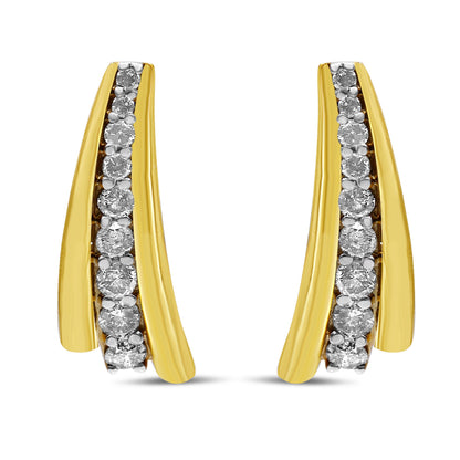 Pendientes de aro tipo Huggie graduados con diamantes redondos de 1,00 quilates en total de plata de ley .925 bañados en oro amarillo de 10 quilates (color I-J, claridad I2-I3)