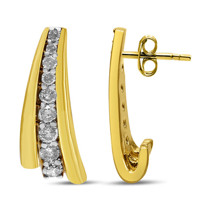 Pendientes de aro tipo Huggie graduados con diamantes redondos de 1,00 quilates en total de plata de ley .925 bañados en oro amarillo de 10 quilates (color I-J, claridad I2-I3)
