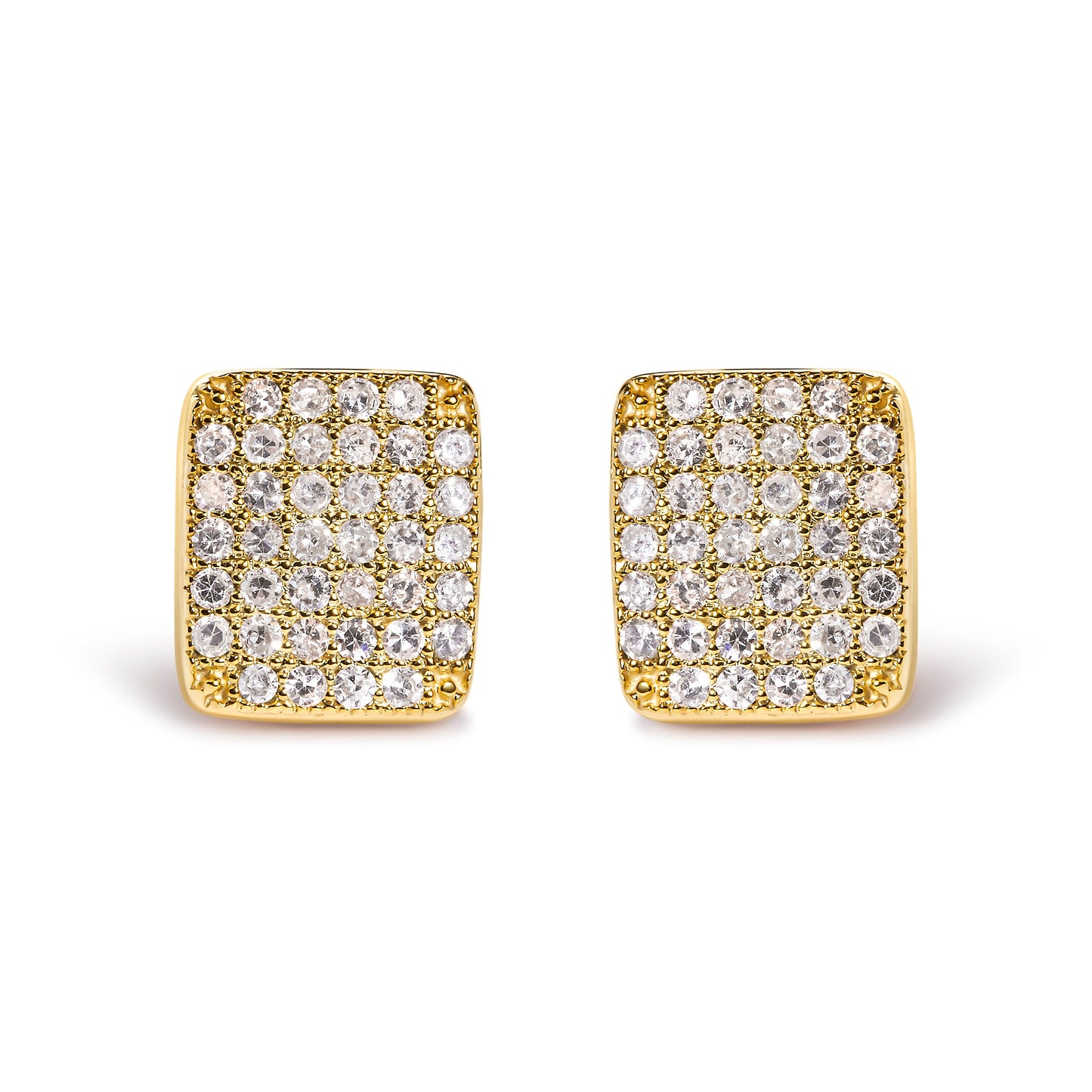 Pendientes de oro amarillo de 14 quilates con diamantes de 1/2 quilate en forma de cuadrado tipo racimo (color I-J, claridad I1-I2)
