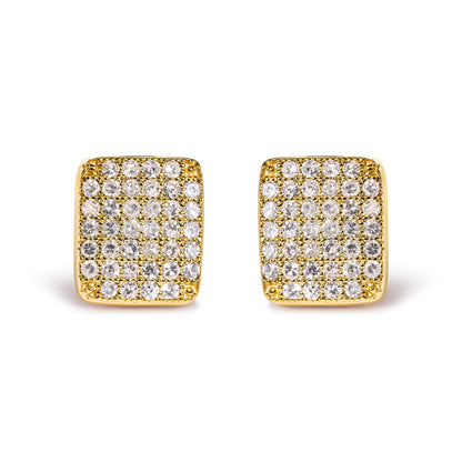 Pendientes de oro amarillo de 14 quilates con diamantes de 1/2 quilate en forma de cuadrado tipo racimo (color I-J, claridad I1-I2)