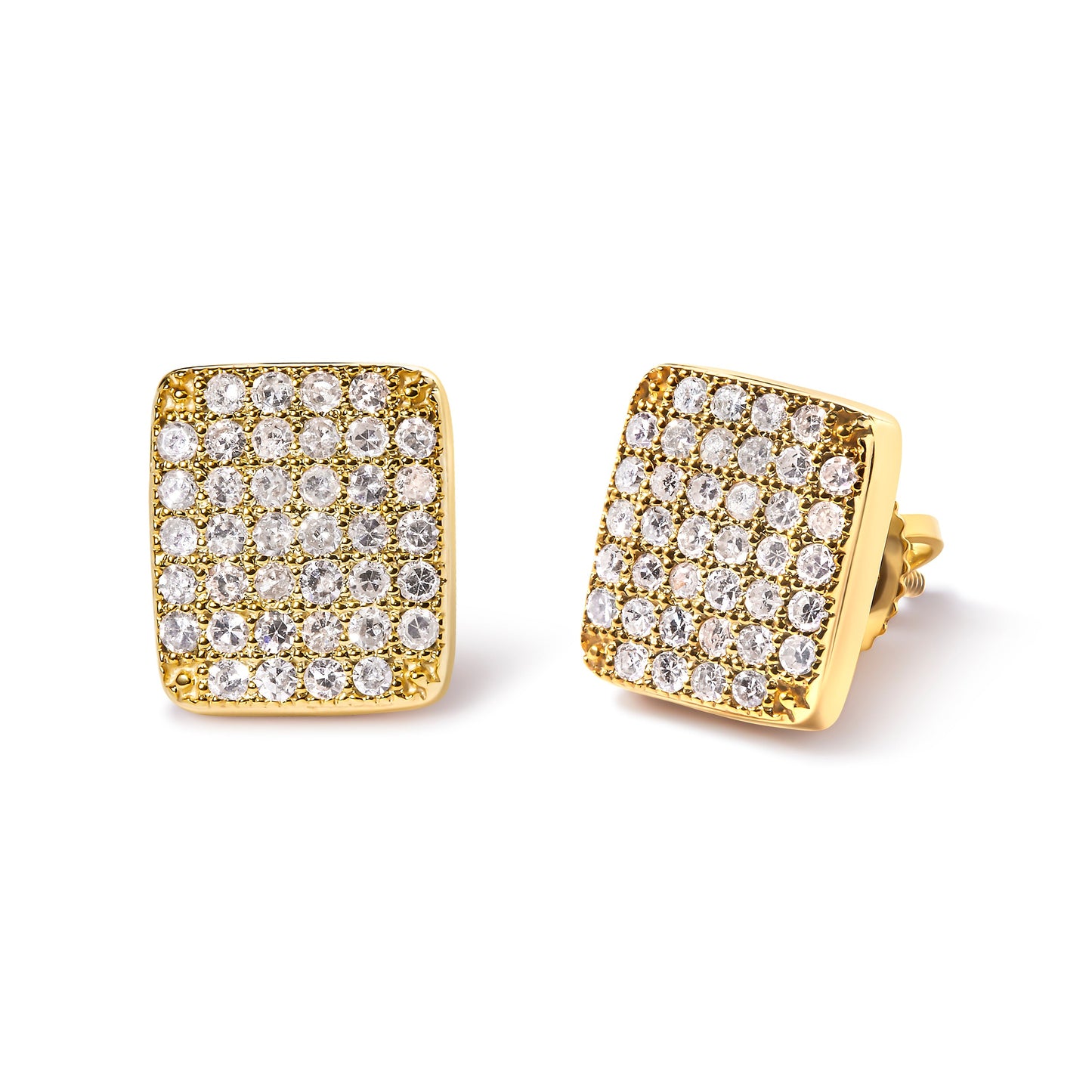 Pendientes de oro amarillo de 14 quilates con diamantes de 1/2 quilate en forma de cuadrado tipo racimo (color I-J, claridad I1-I2)
