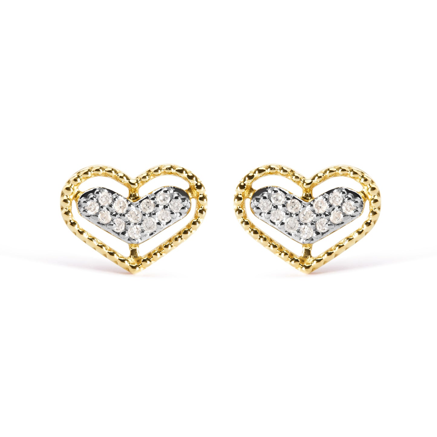Pendientes de botón de halo de cuentas y corazón con diamantes de 0,10 qt en oro amarillo de 10K (color I-J, claridad I1-I2)