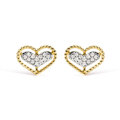 Pendientes de botón de halo de cuentas y corazón con diamantes de 0,10 qt en oro amarillo de 10K (color I-J, claridad I1-I2)