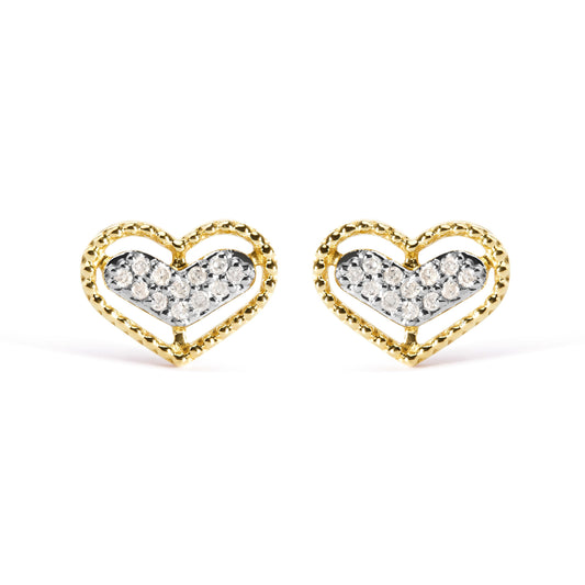 Pendientes de botón de halo de cuentas y corazón con diamantes de 0,10 qt en oro amarillo de 10K (color I-J, claridad I1-I2)
