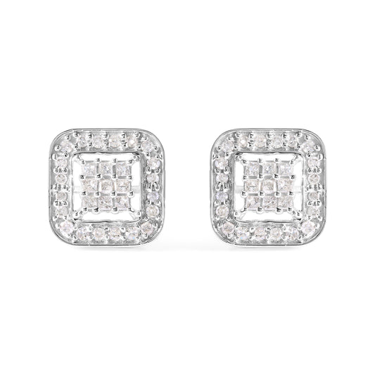 Pendientes con diseño de cuadrado de diamantes de 5/8 Cttw en oro blanco de 10K (color I-J, claridad I1-I2)