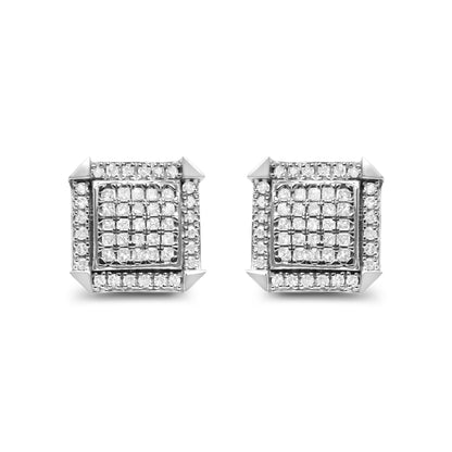Pendientes de oro blanco de 10 qt con diamantes de 1,0 Cttw combinados con halo (color H-I, claridad I1-I2)
